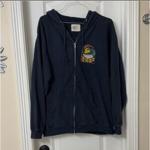 REEF Hoodie Mens Full Zip Fleece Lined Graphic Sweatshirt Wave Navy Blue Size XL